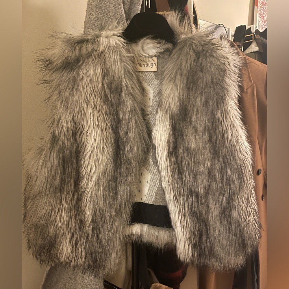 White/Gray faux fur vest
